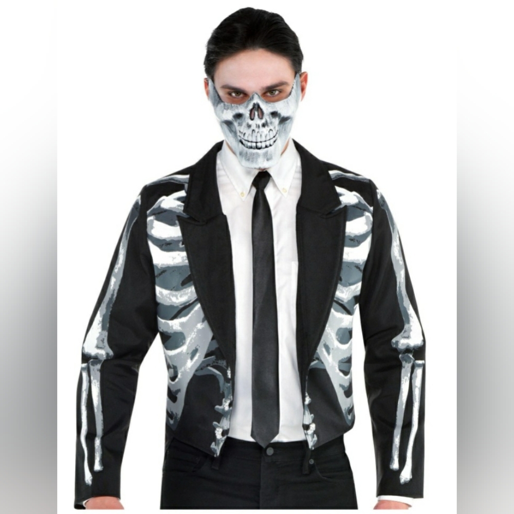 Halloween men's skeleton tailcoat jacket black and white standard adult size NEW
